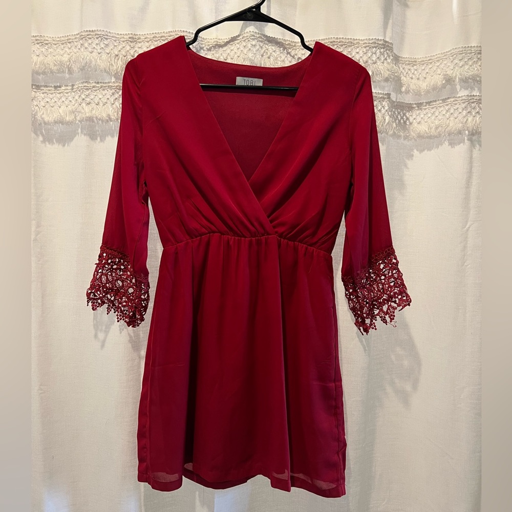 Tobi Extra Small Red Mid Sleeve Length Mini Dress.
